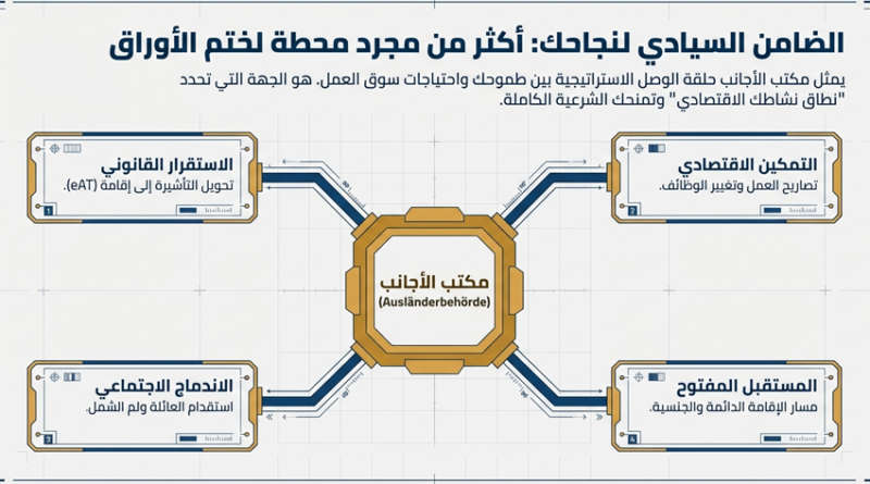 إنفوغرافيك يوضح أربع ركائز لفاعلية مكتب الأجانب في مسار الهجرة